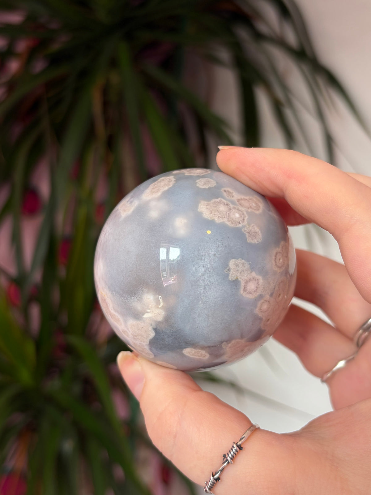 Flower Agate Sphere - Blue Toned
