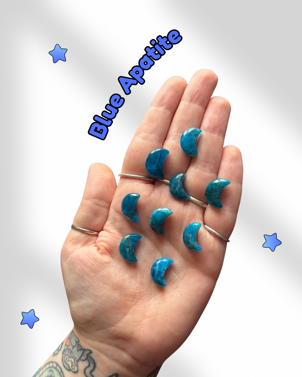 Tiny blue apatite moons
