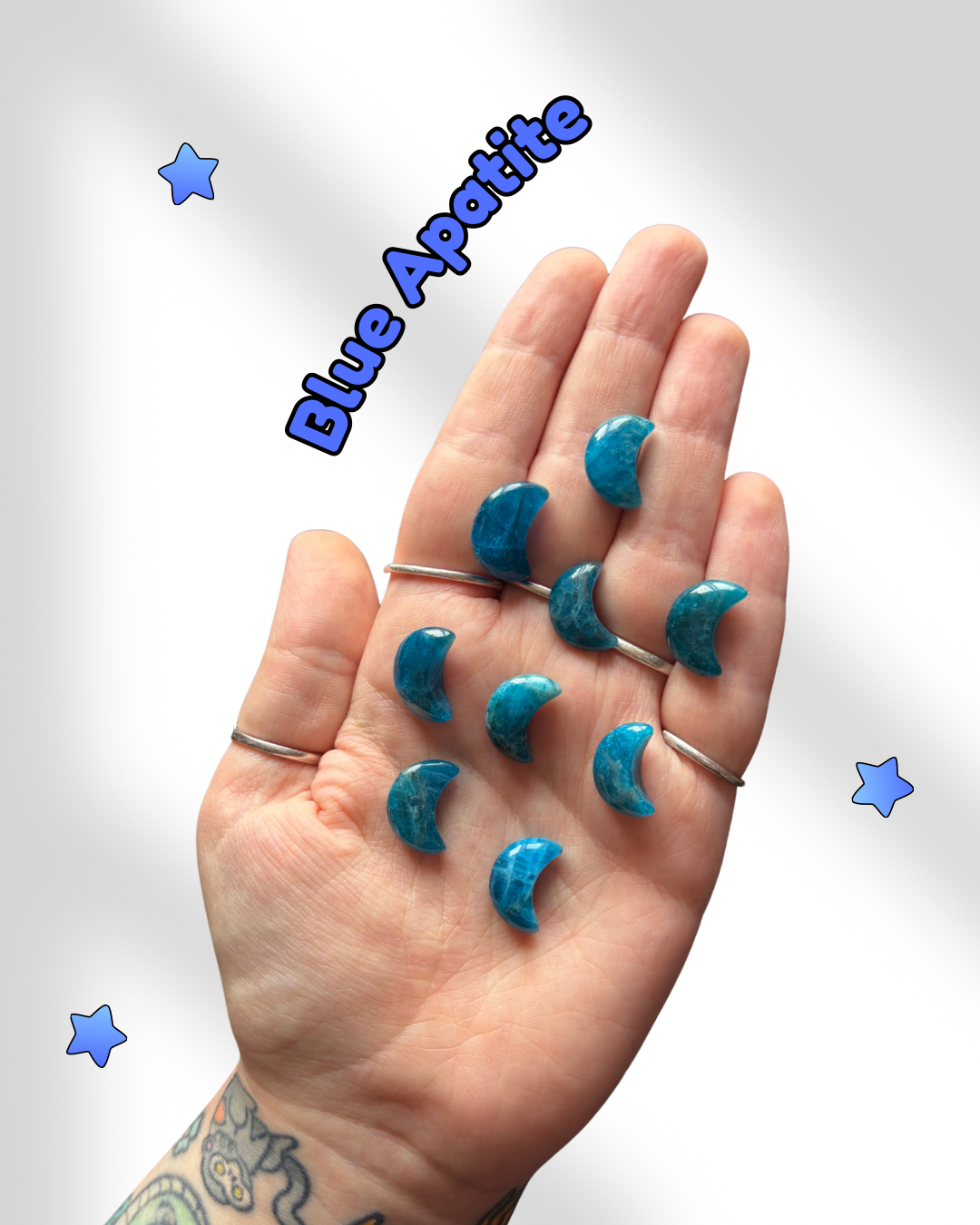 Tiny blue apatite moons
