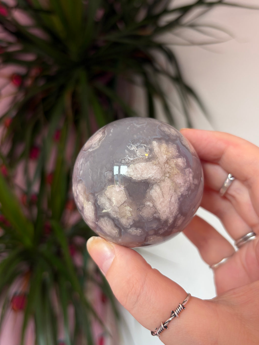 Flower Agate Sphere - Dark Toned