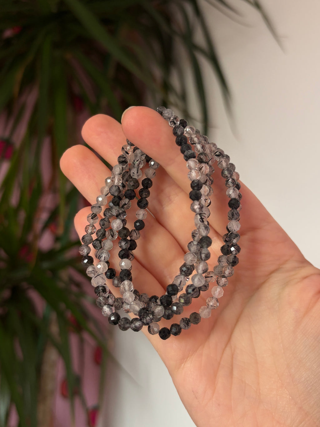 Black Tourmaline in Quartz Faceted Bracelet