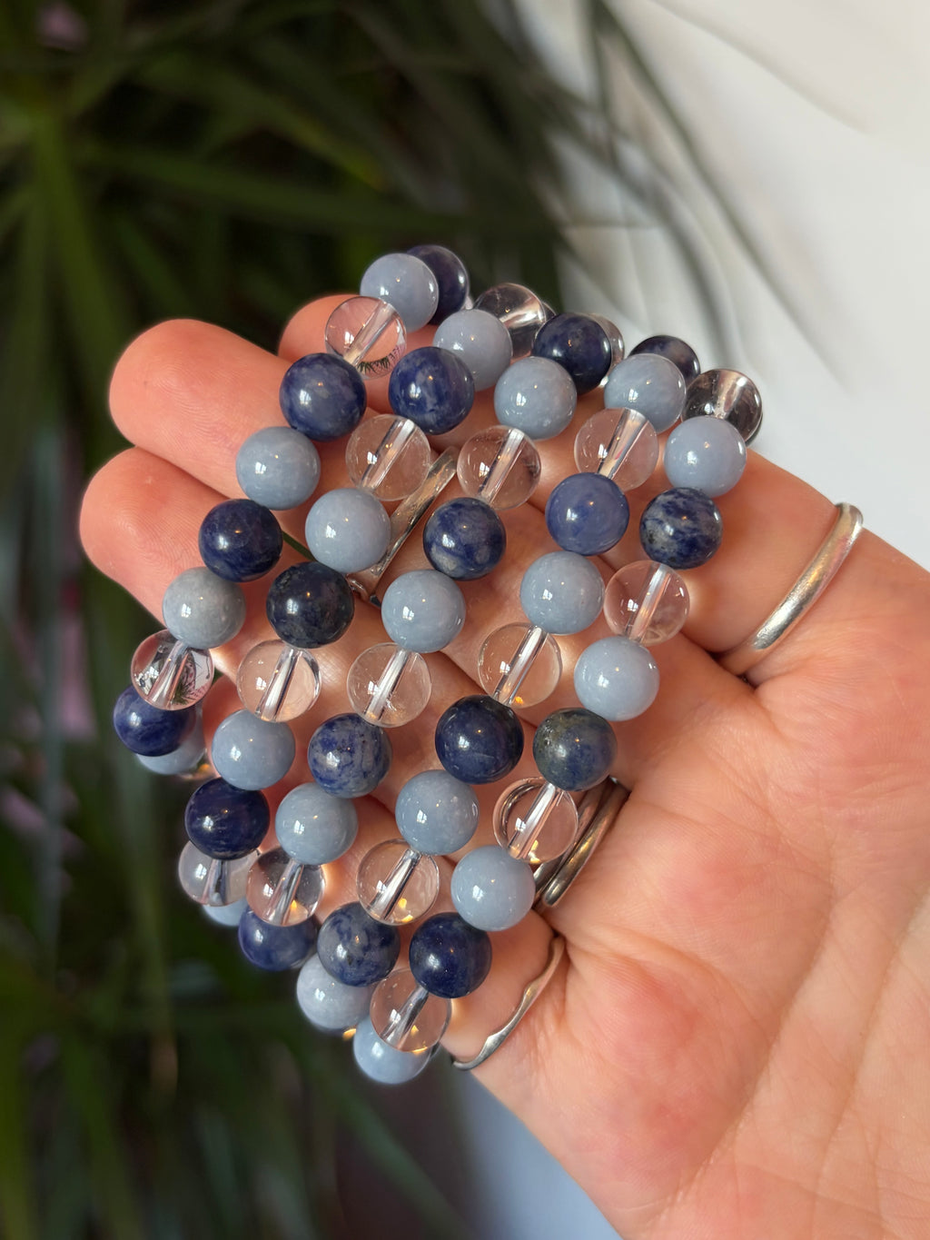 Angelite, Sodalite, Clear Quartz Bead Bracelet
