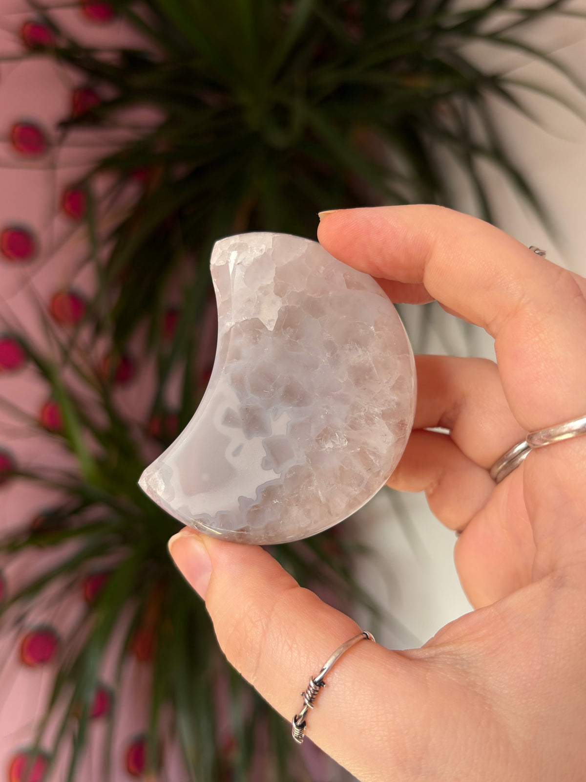 Druzy Agate Moon on stand