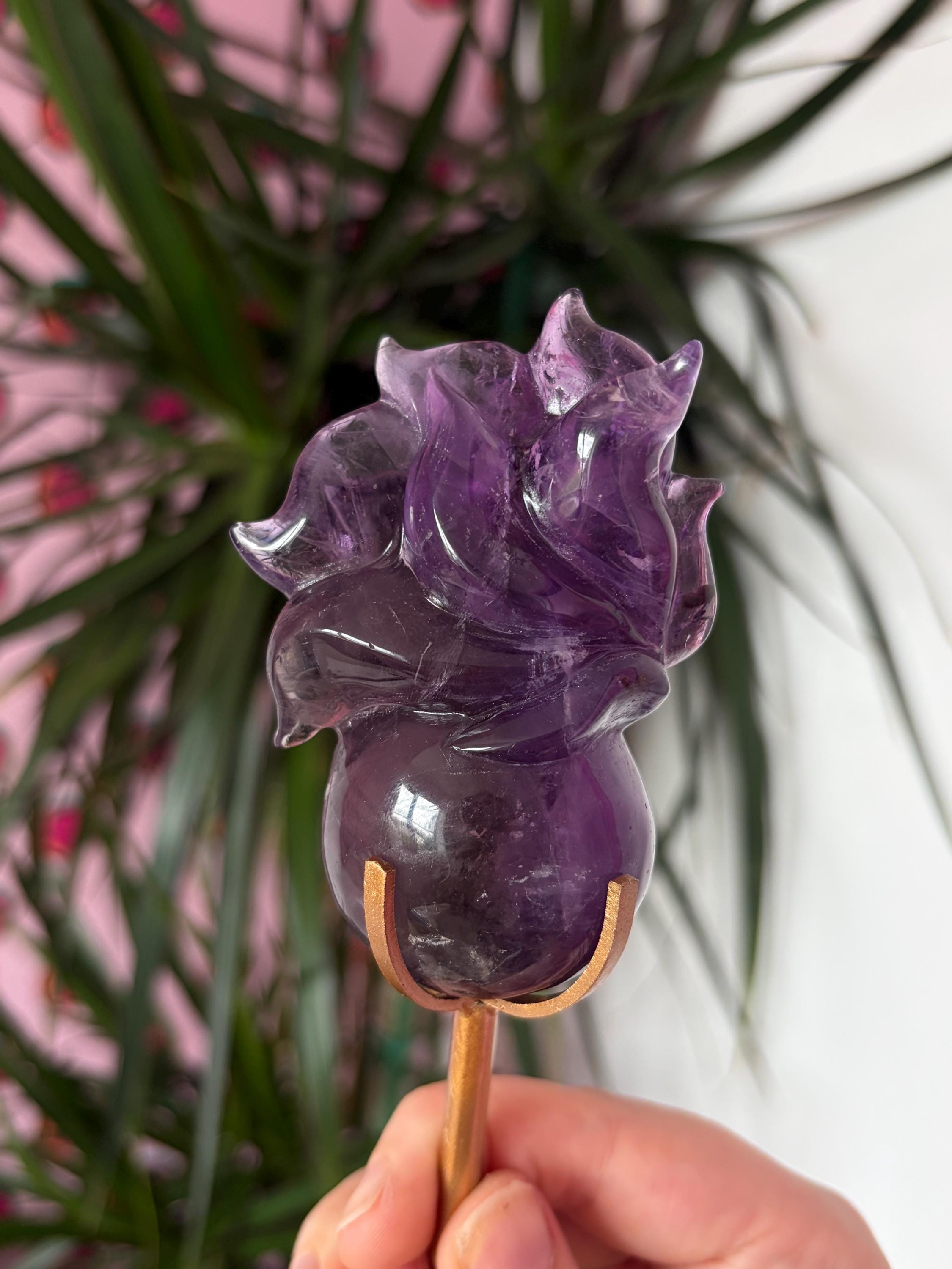 Amethyst Nine Tail Fox on Custom Stand