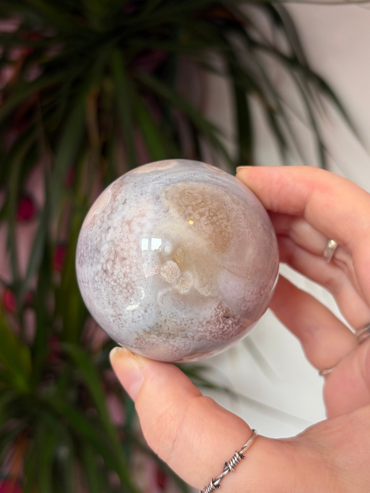 Flower Agate Sphere - Blue Toned