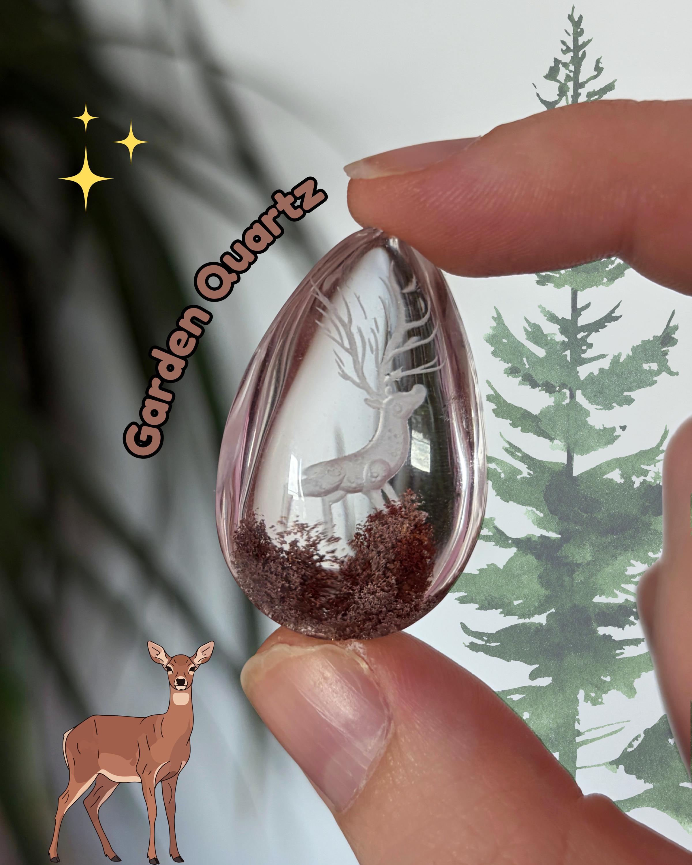 Etched Garden Quartz Deer Carving