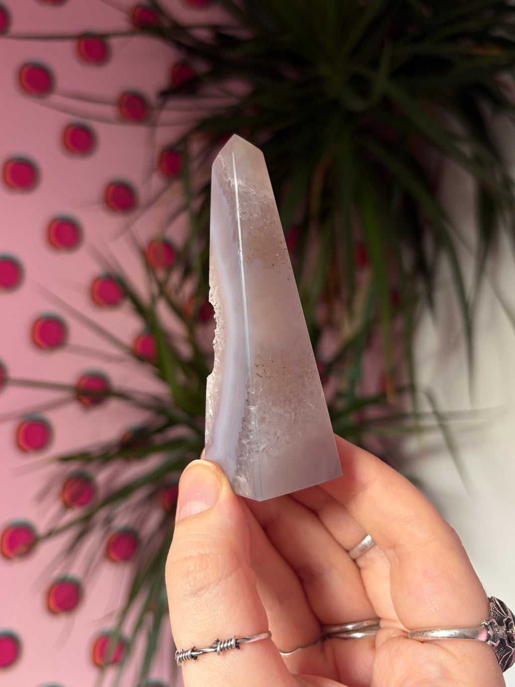 Blue toned druzy agate obelisk