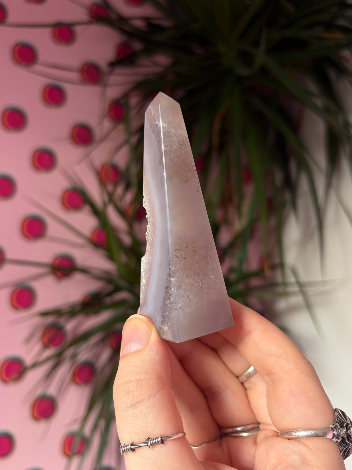 Blue toned druzy agate obelisk
