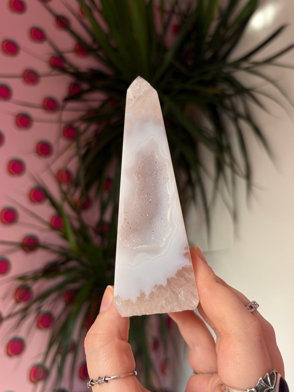 Sparkly druzy agate obelisk