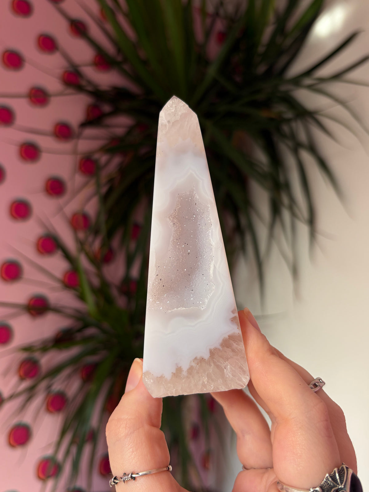 Sparkly druzy agate obelisk