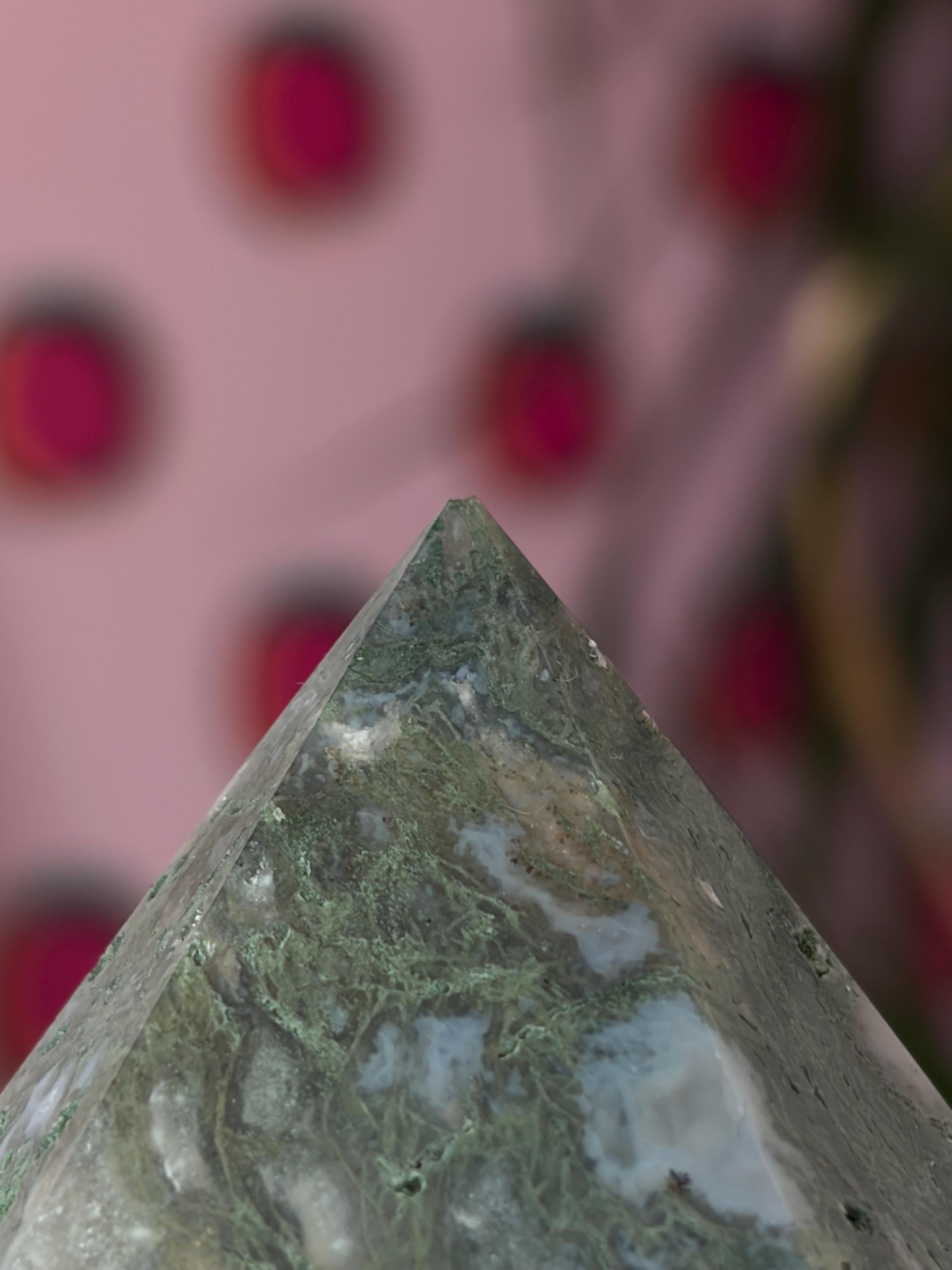 Large Moss Agate Tower with Druzy