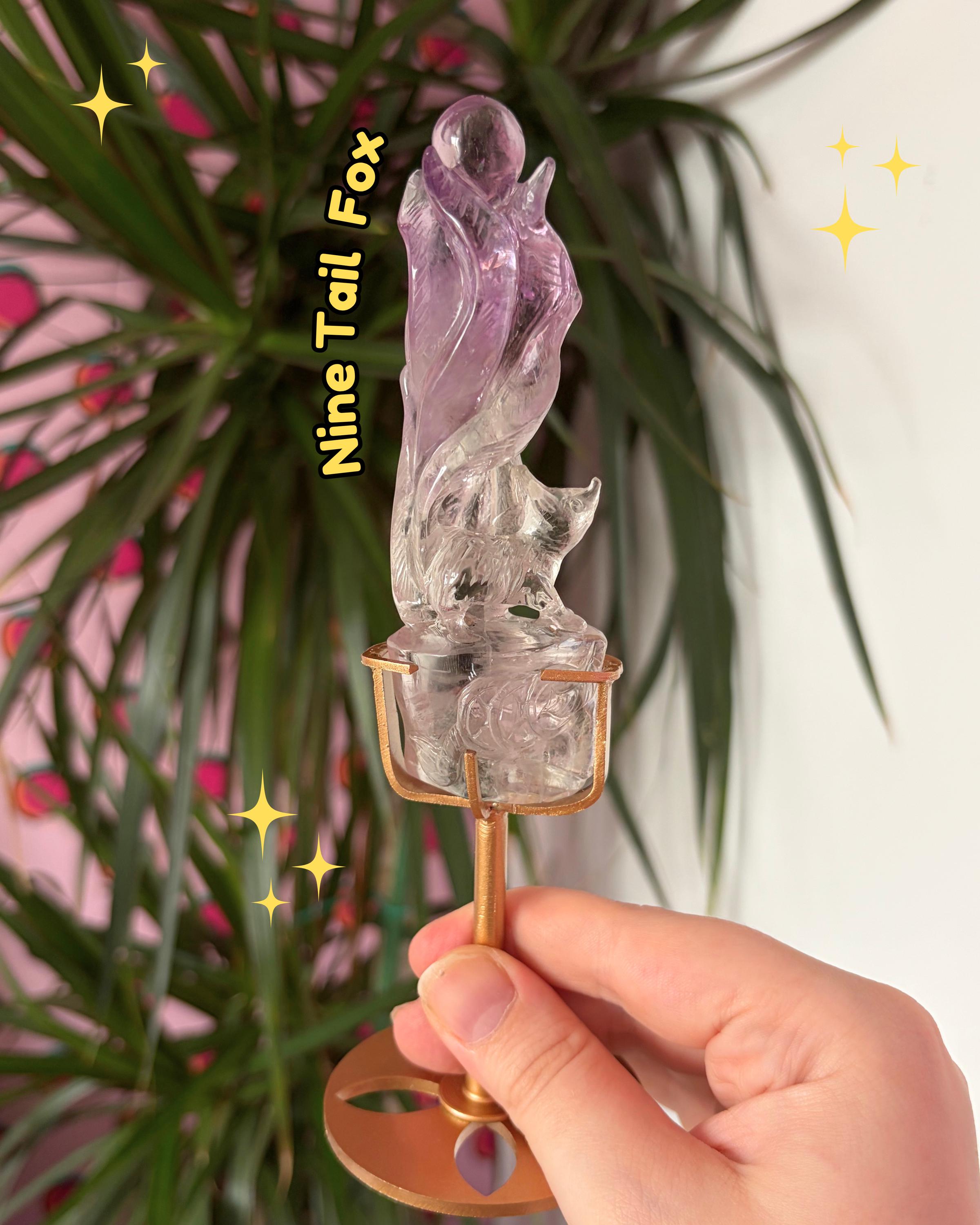 Amethyst Nine Tail Fox on Custom Stand