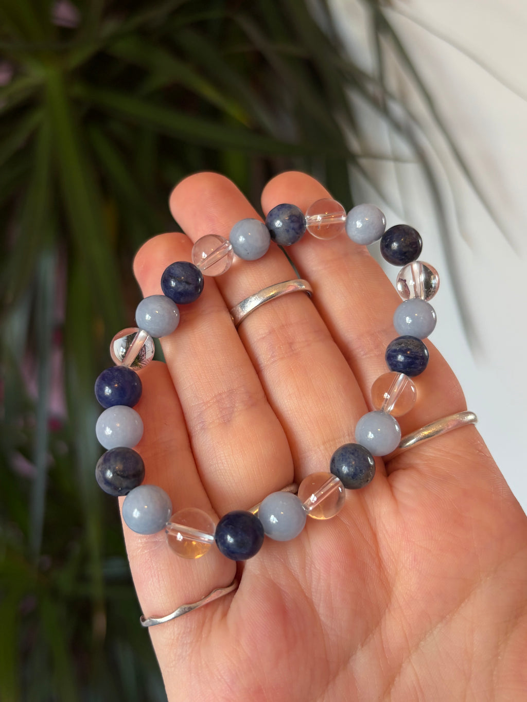 Angelite, Sodalite, Clear Quartz Bead Bracelet