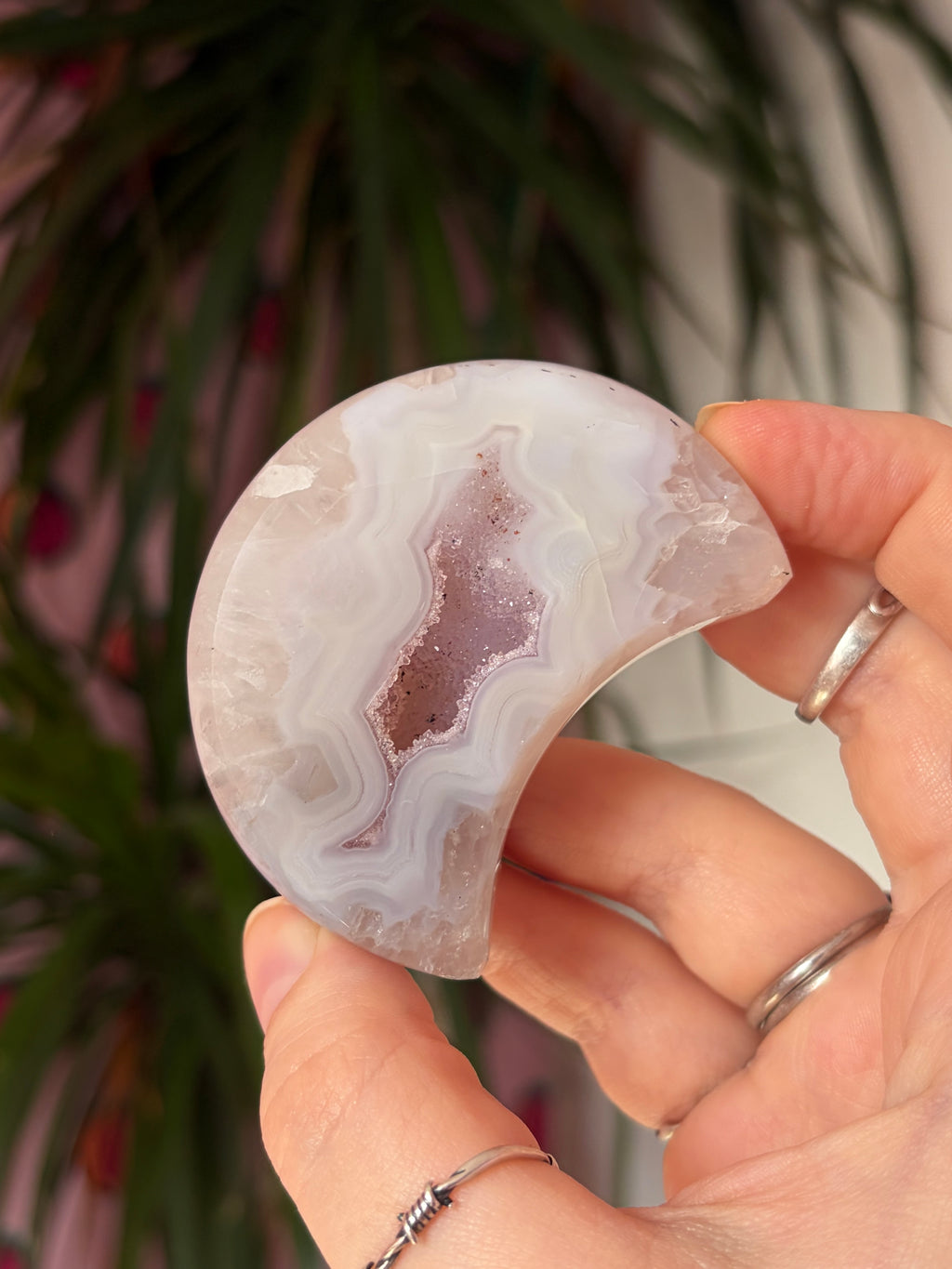 Druzy Agate Moon on stand