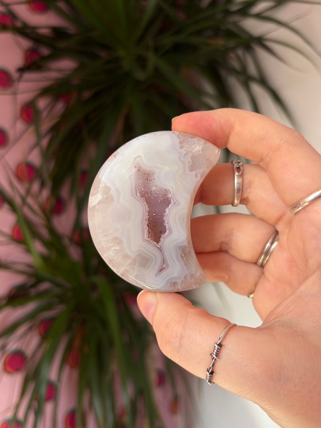 Druzy Agate Moon on stand