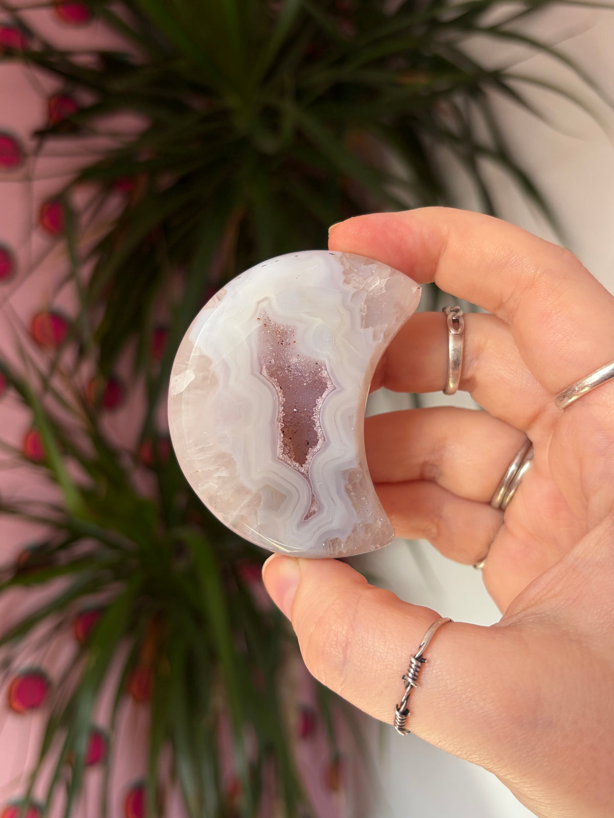 Druzy Agate Moon on stand