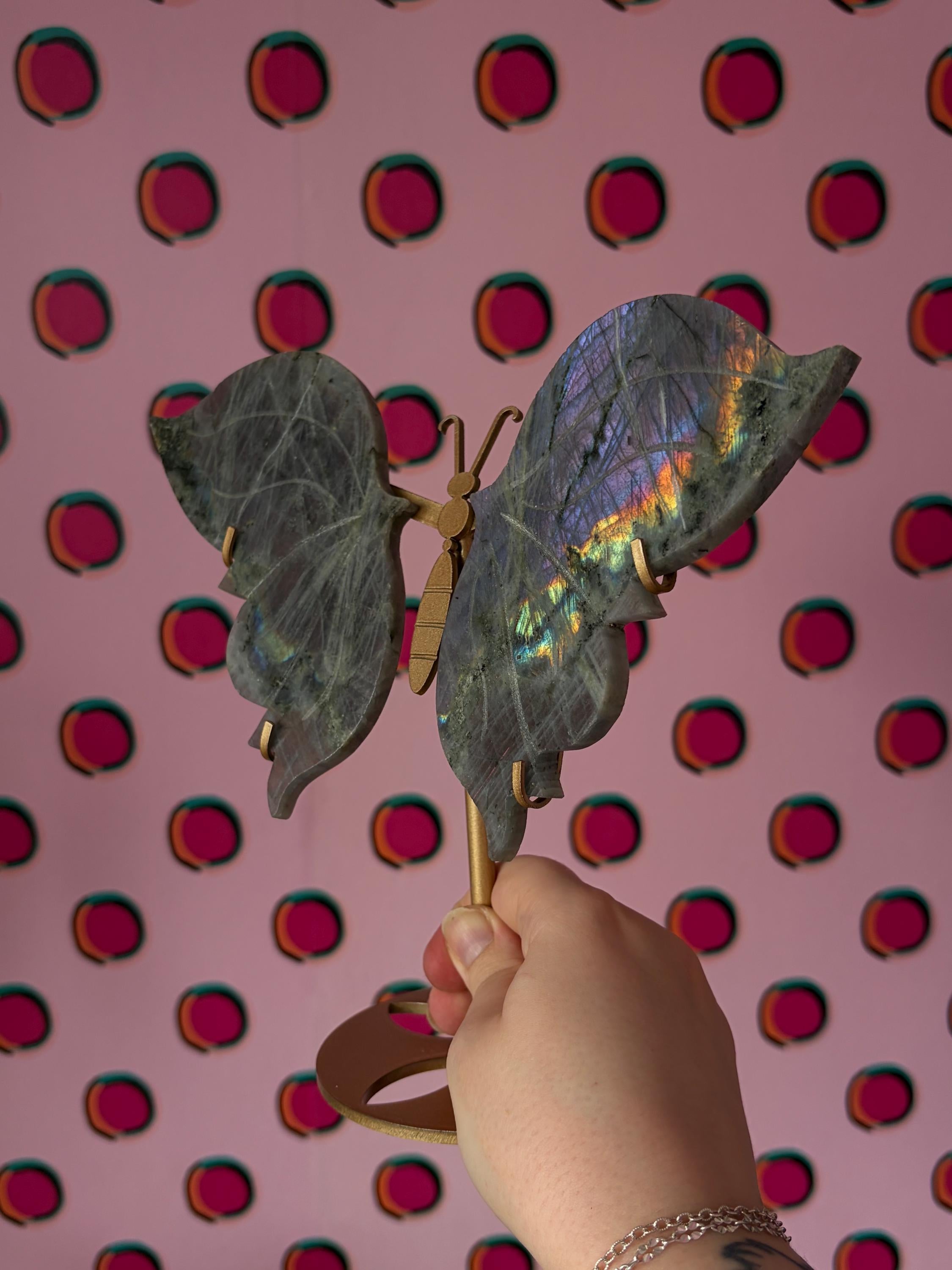Labradorite Butterfly Wings with Custom Stand