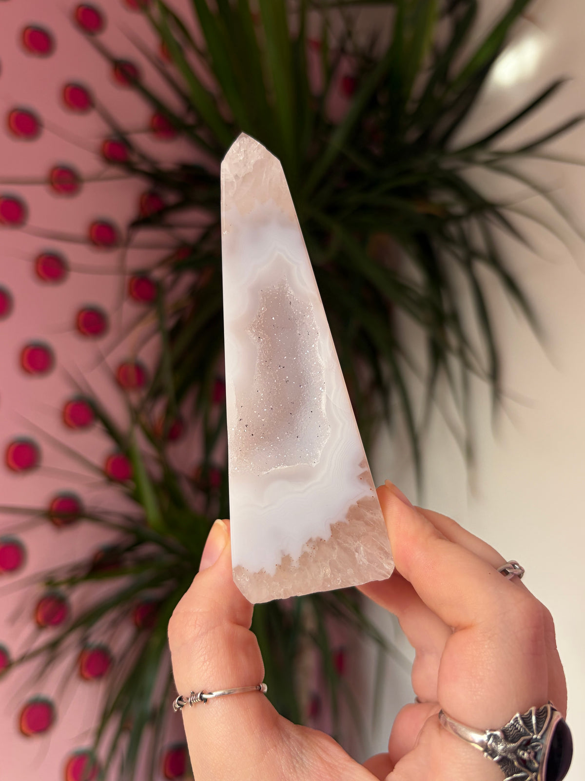 Sparkly druzy agate obelisk