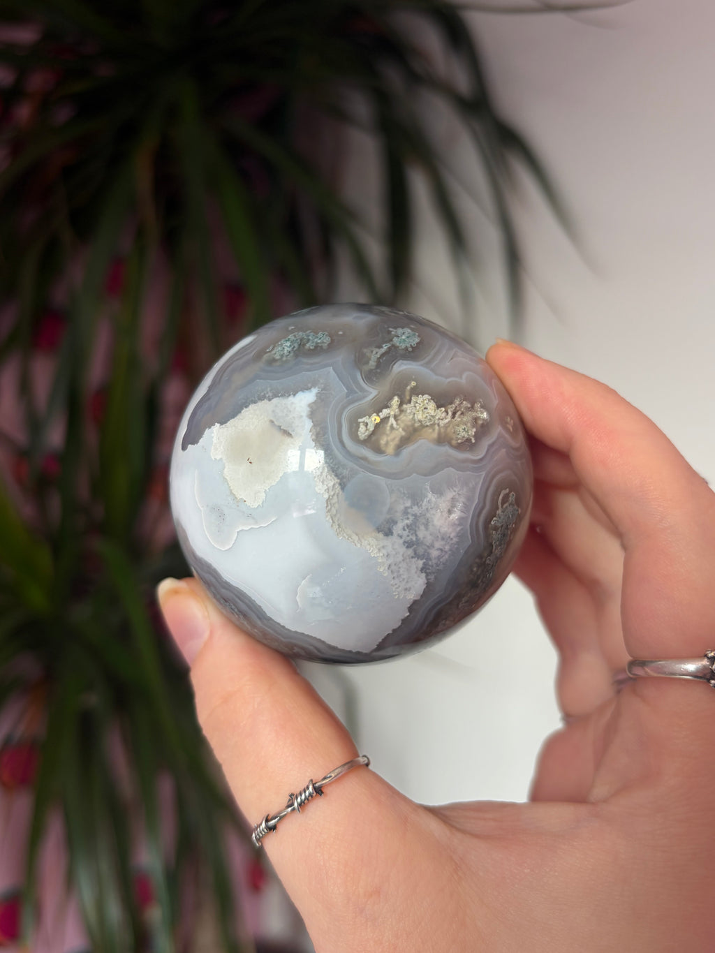 Moss Agate Sphere with Amazing Banding