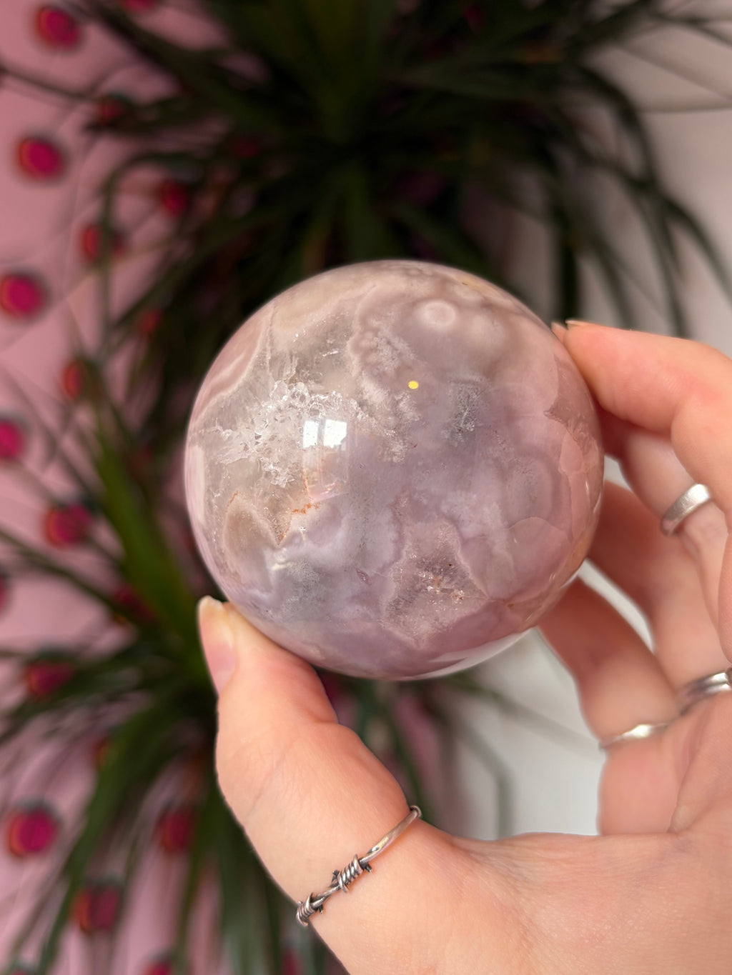Flower Agate Sphere - Pink Toned with Druzy