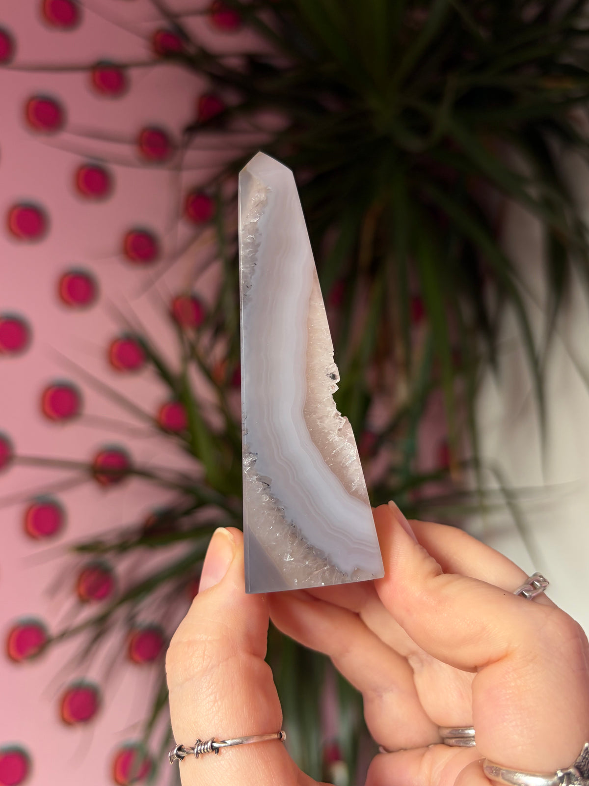 Blue toned druzy agate obelisk