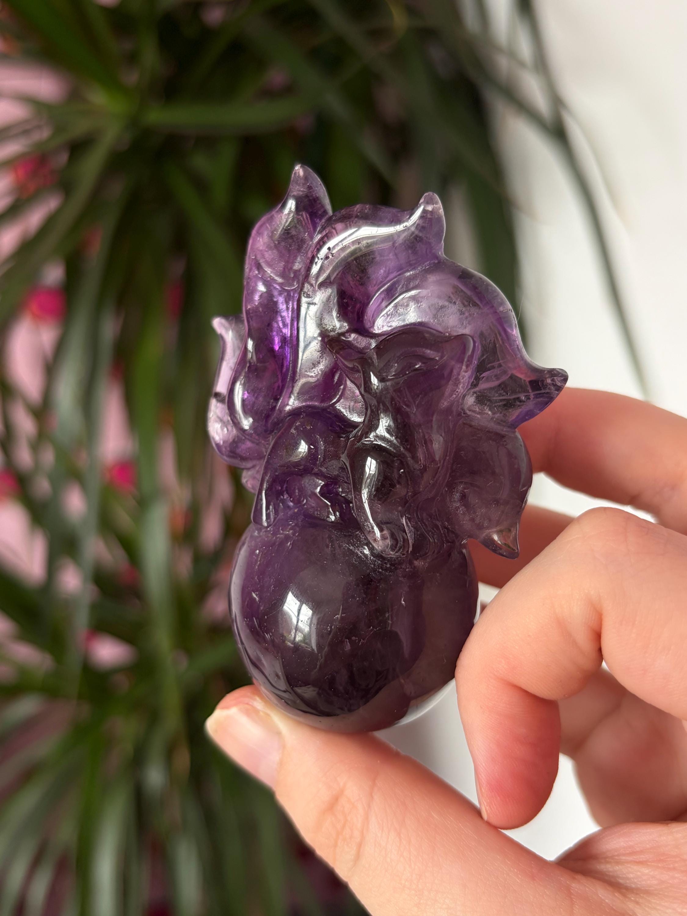 Amethyst Nine Tail Fox on Custom Stand