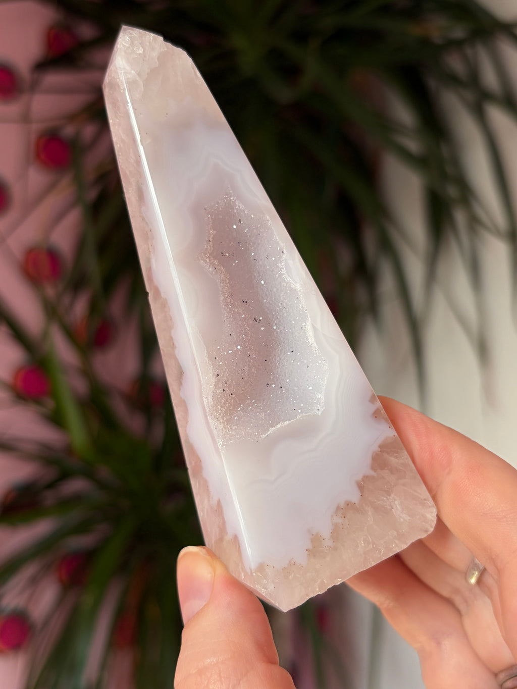 Sparkly druzy agate obelisk