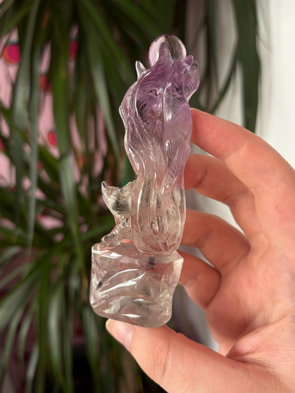 Amethyst Nine Tail Fox on Custom Stand