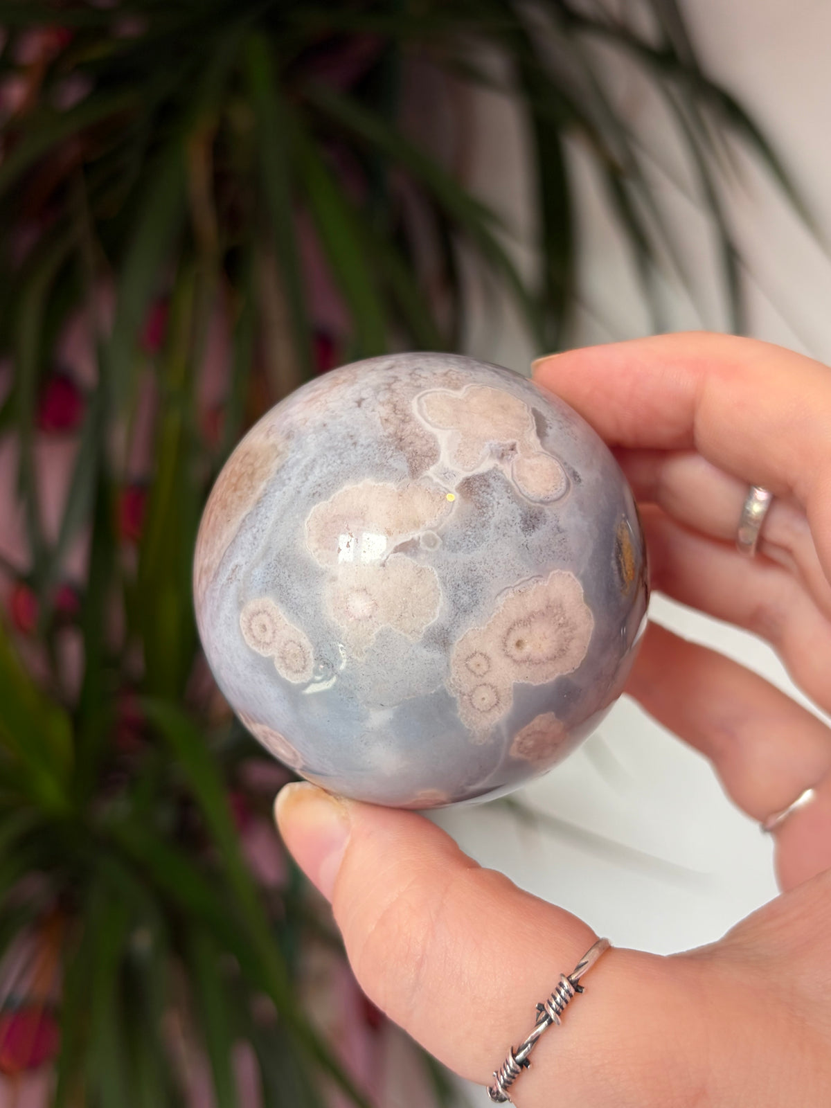 Flower Agate Sphere - Blue Toned