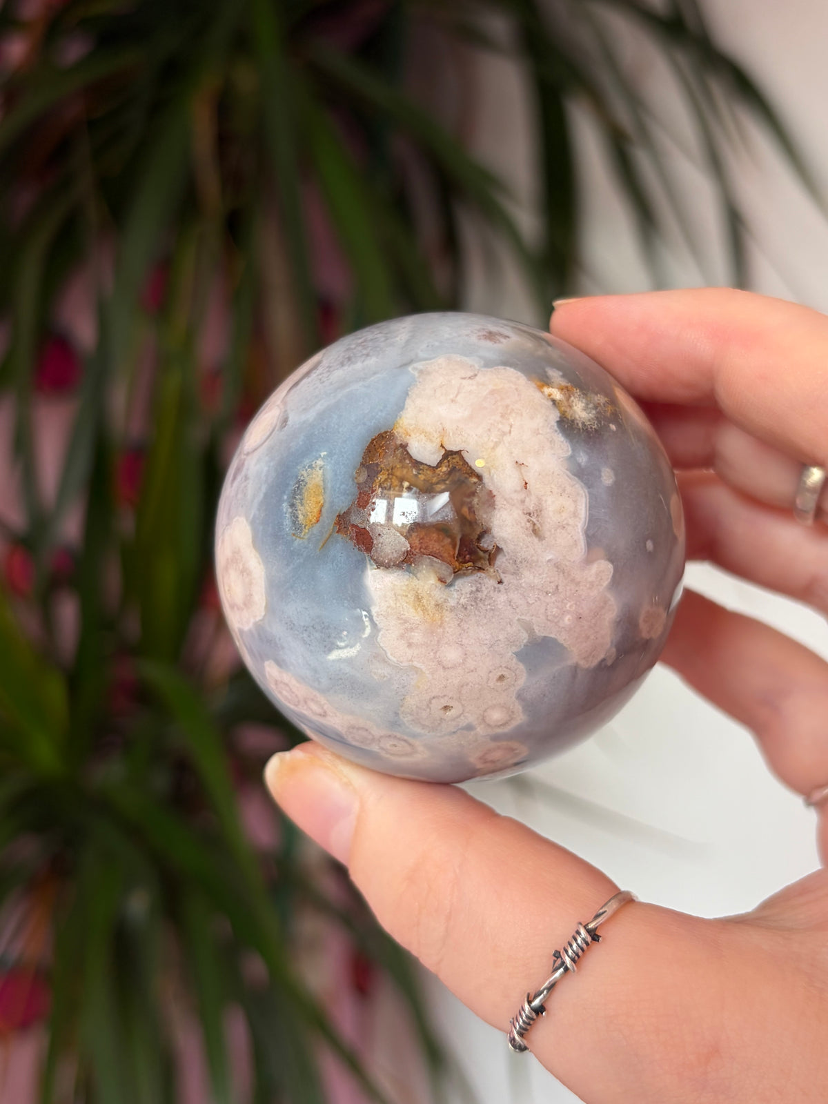 Flower Agate Sphere - Blue Toned
