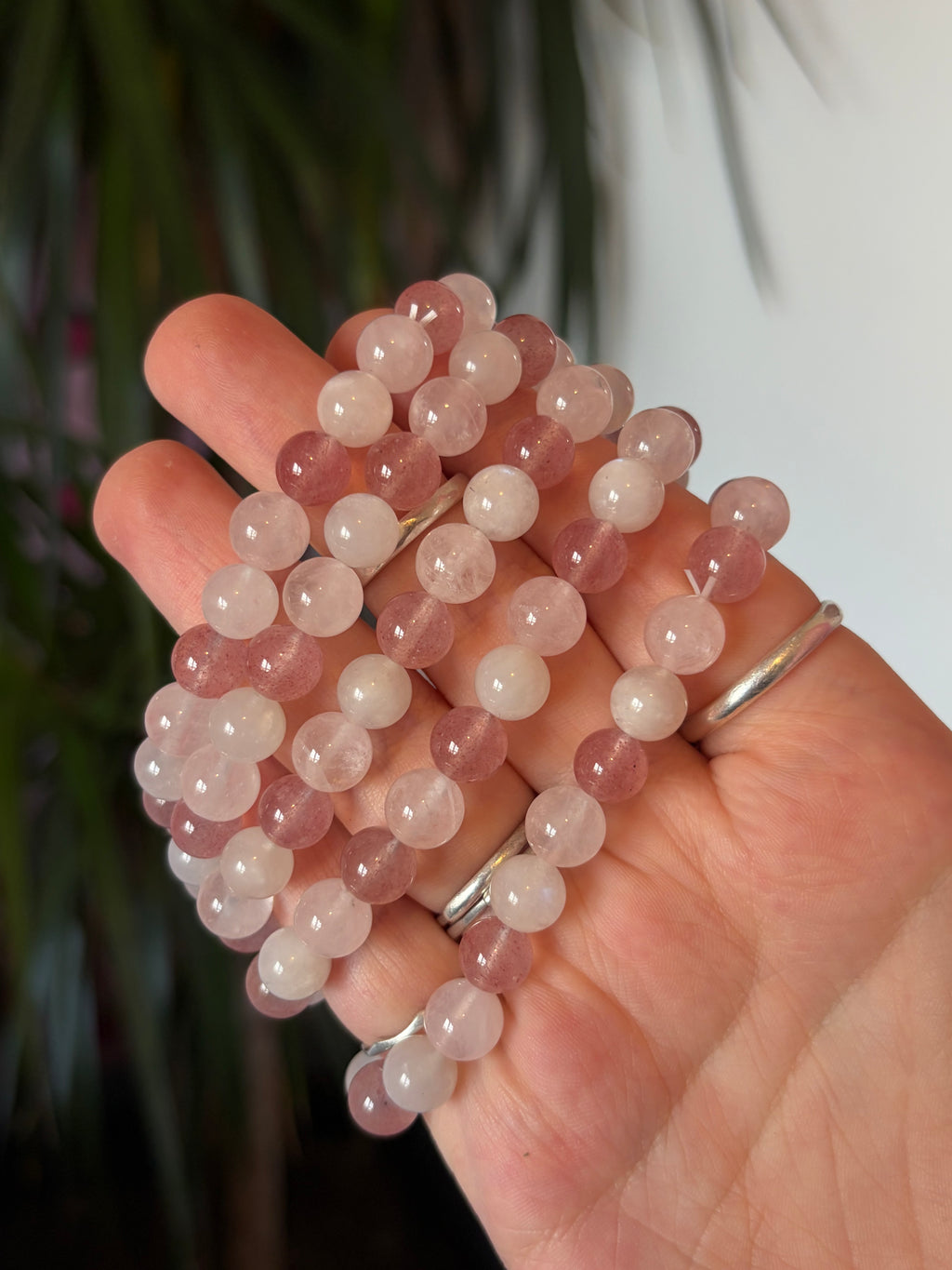 Strawberry Quartz, Moonstone, Rose Quartz Bead Bracelet
