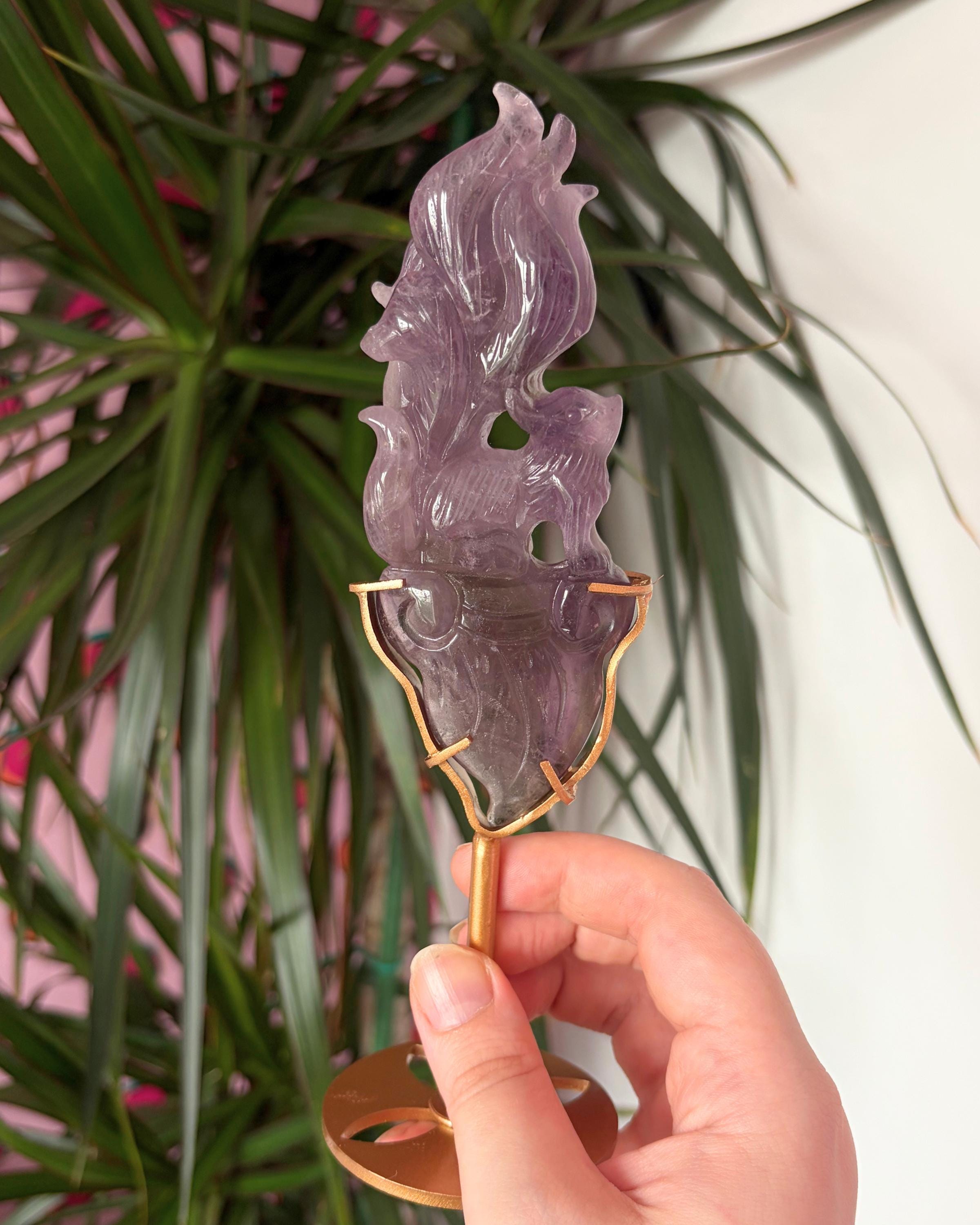 Amethyst Nine Tail Fox on Custom Stand
