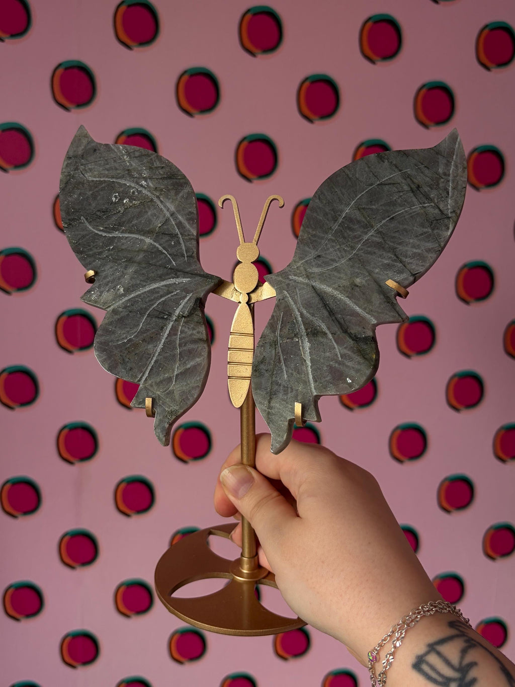 Labradorite Butterfly Wings with Custom Stand