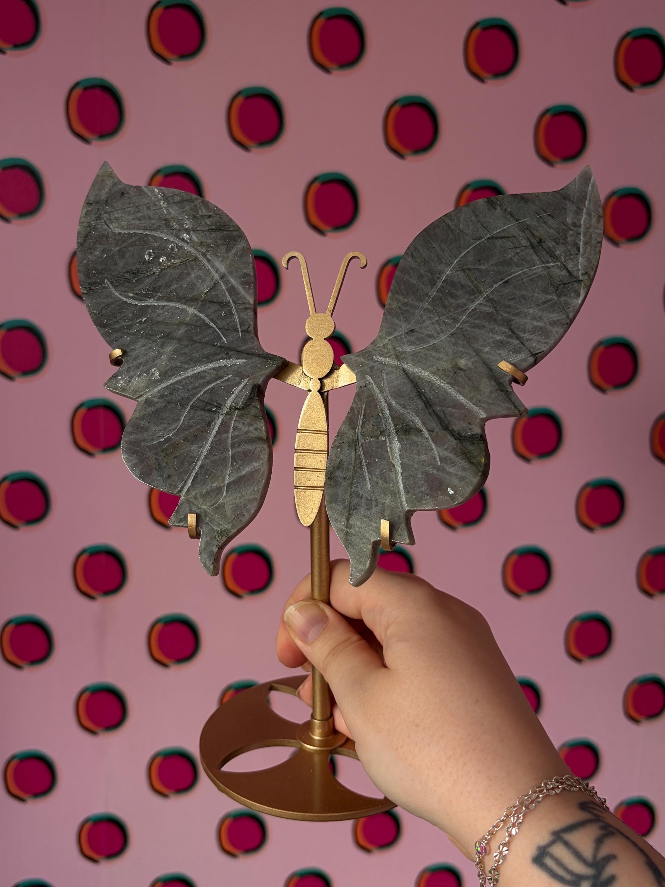 Labradorite Butterfly Wings with Custom Stand