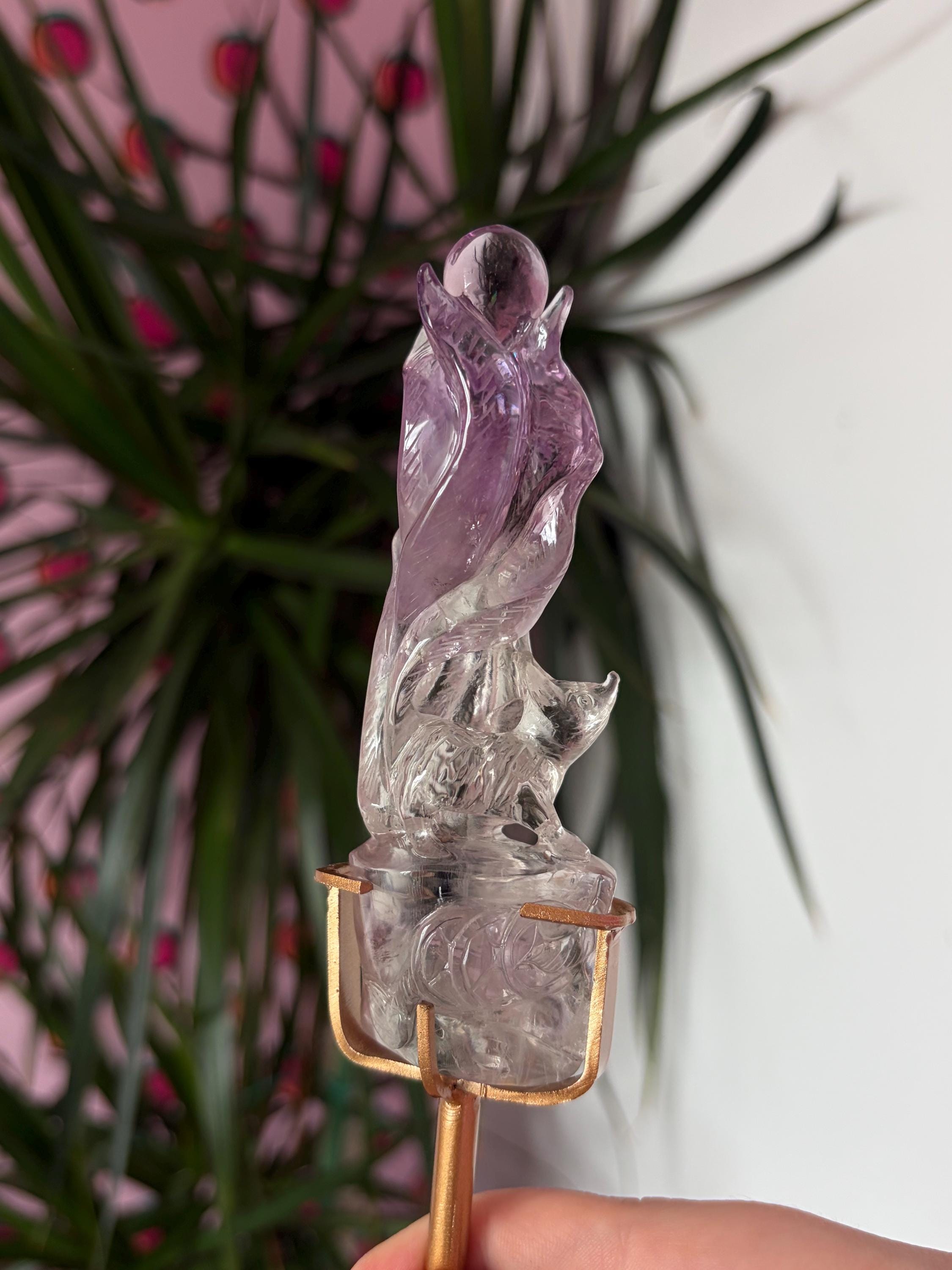 Amethyst Nine Tail Fox on Custom Stand