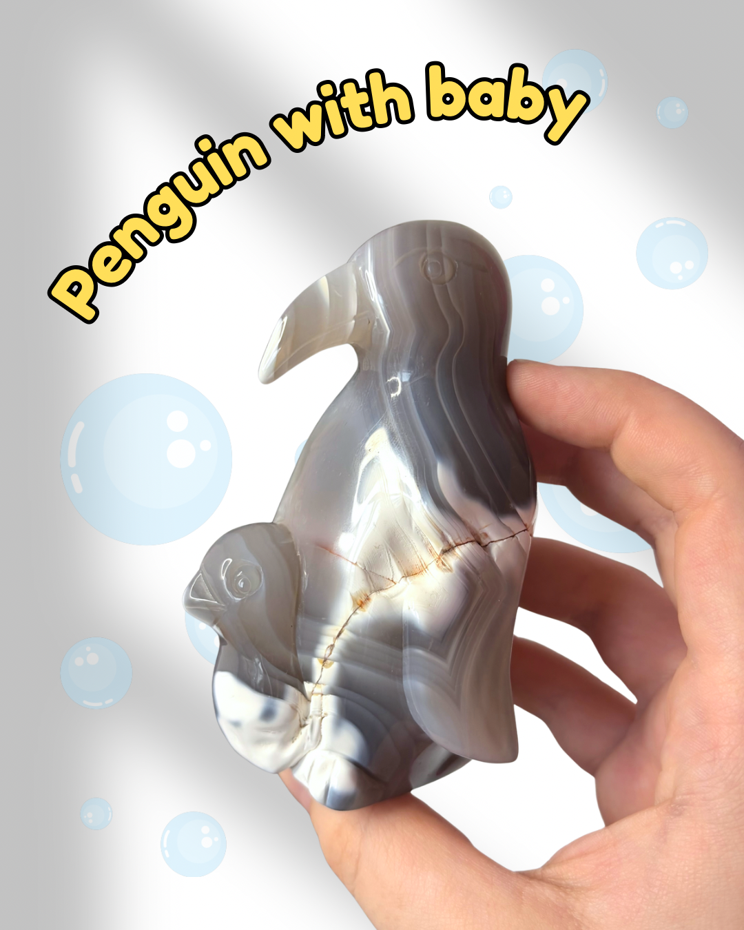 Orca Agate Penguin with Baby