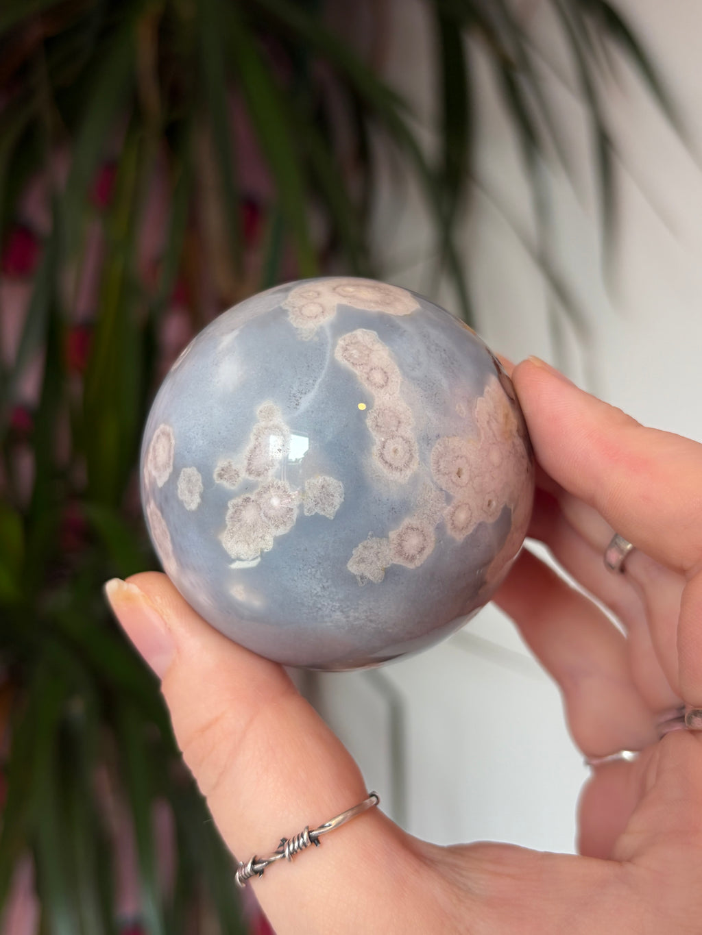 Flower Agate Sphere - Blue Toned