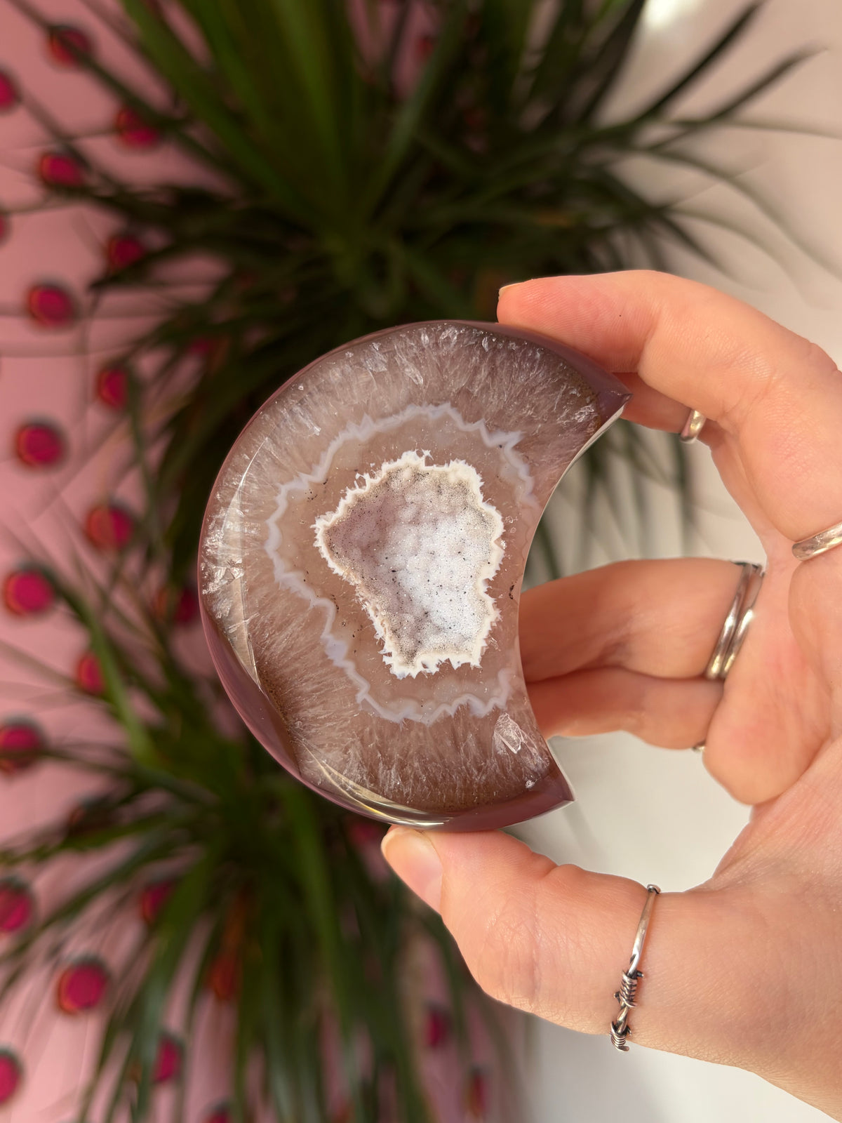 Druzy Agate Moon on stand