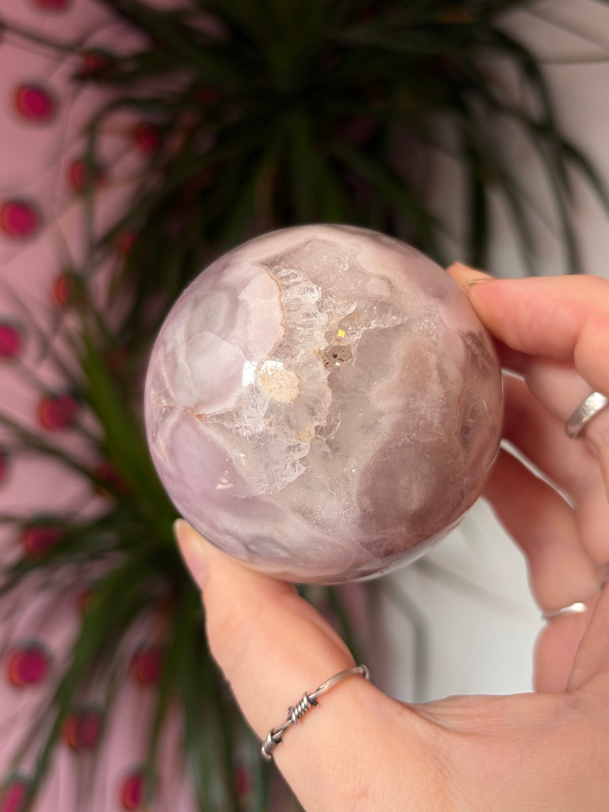 Flower Agate Sphere - Pink Toned with Druzy
