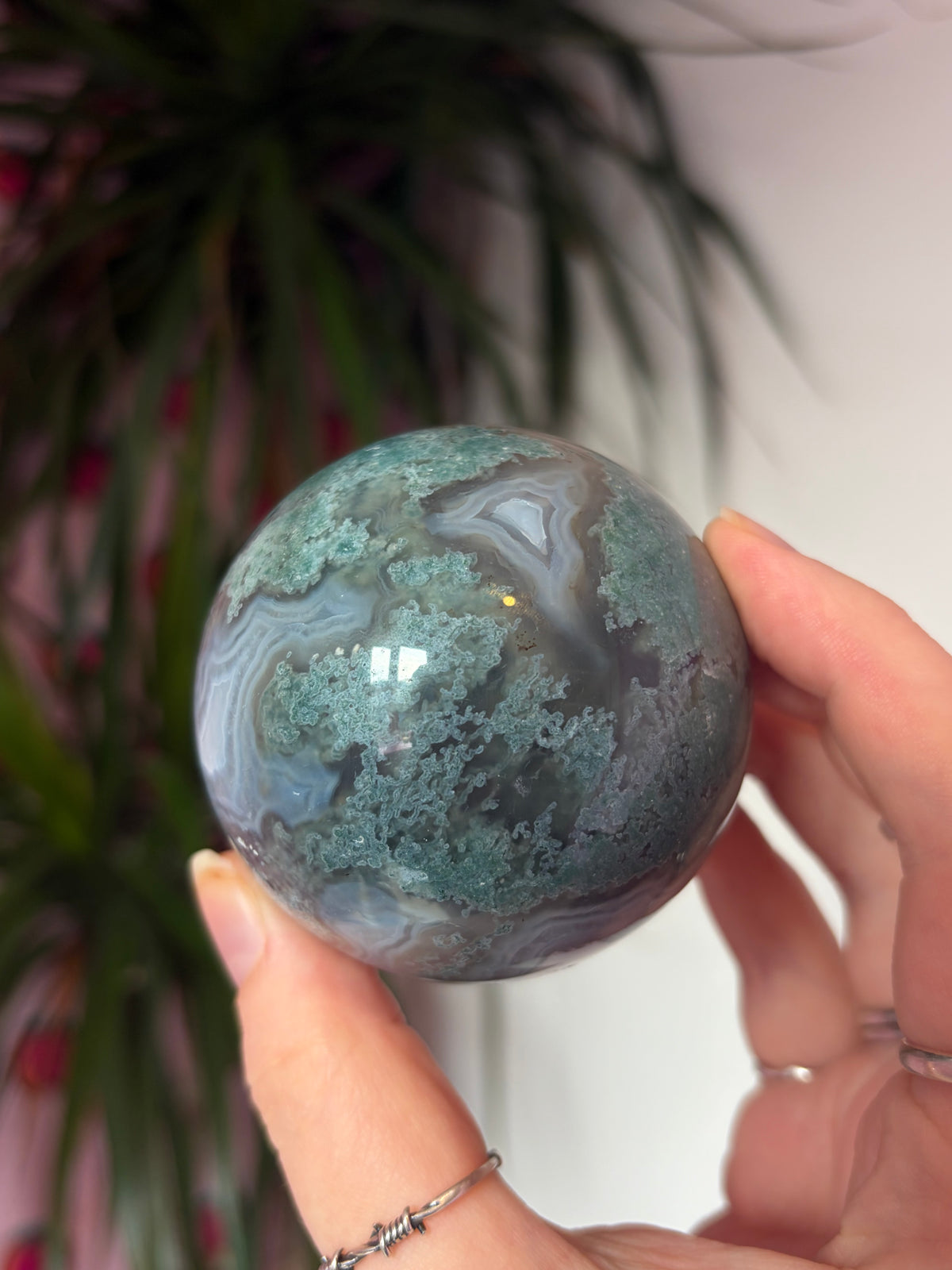 Moss Agate Sphere with Amazing Banding