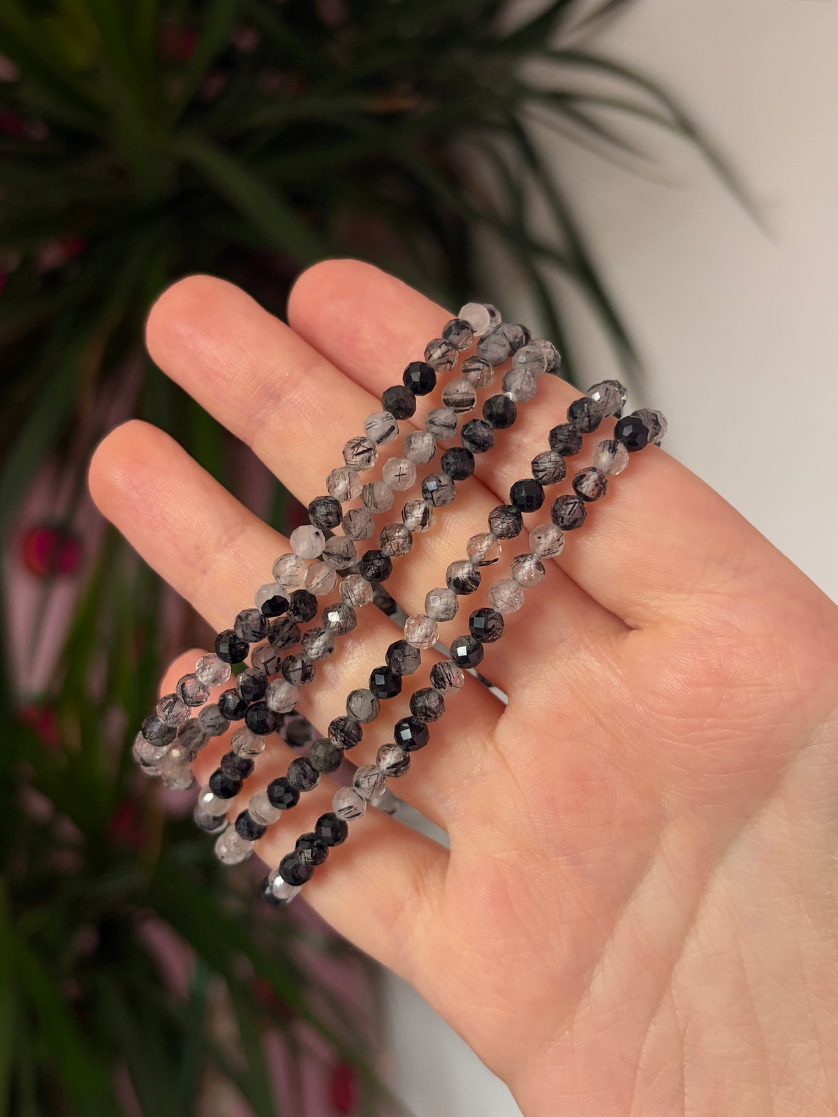 Black Tourmaline in Quartz Faceted Bracelet