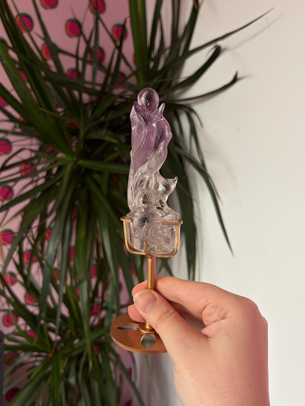Amethyst Nine Tail Fox on Custom Stand