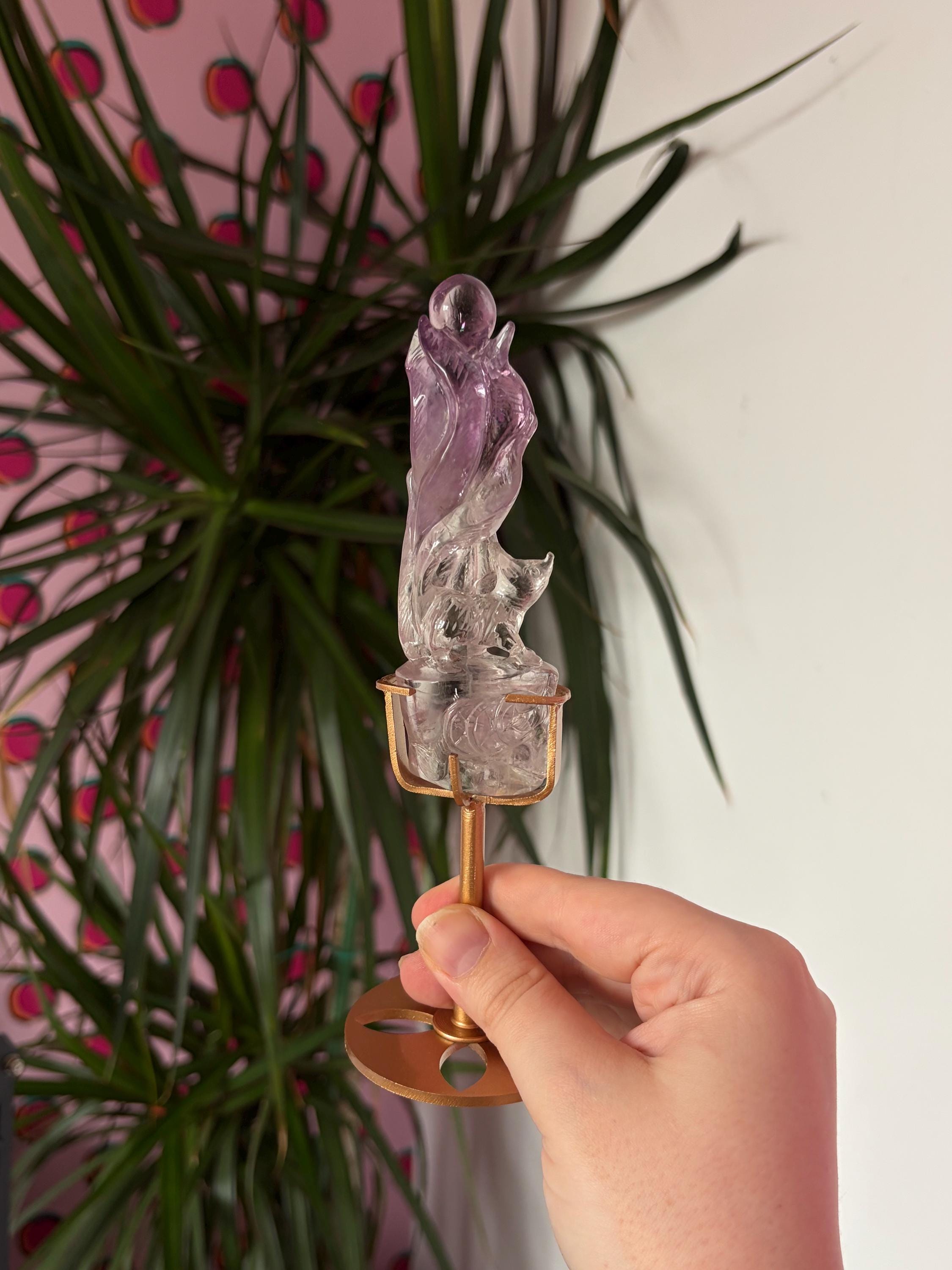 Amethyst Nine Tail Fox on Custom Stand