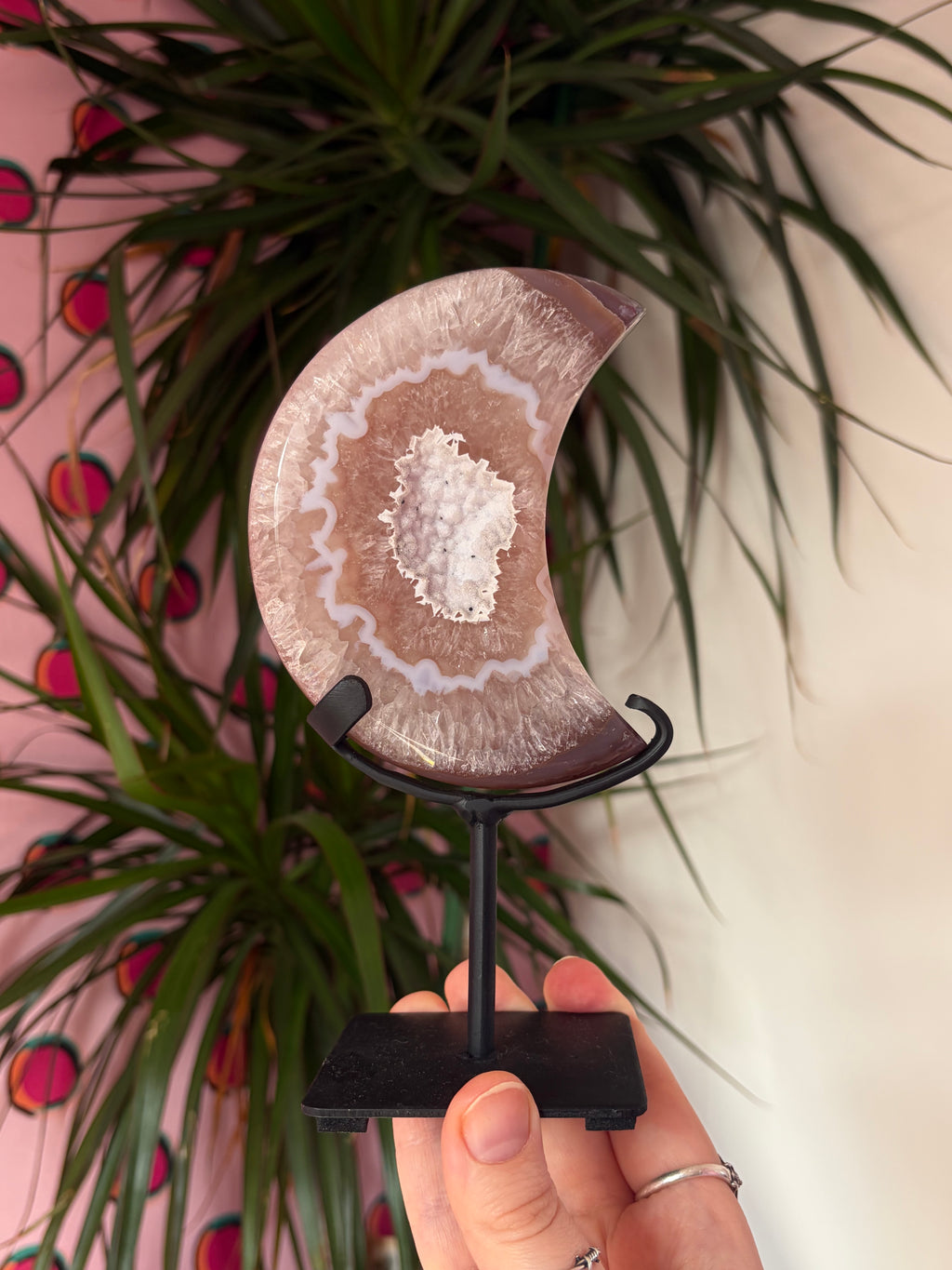 Big Druzy Agate Moon on stand