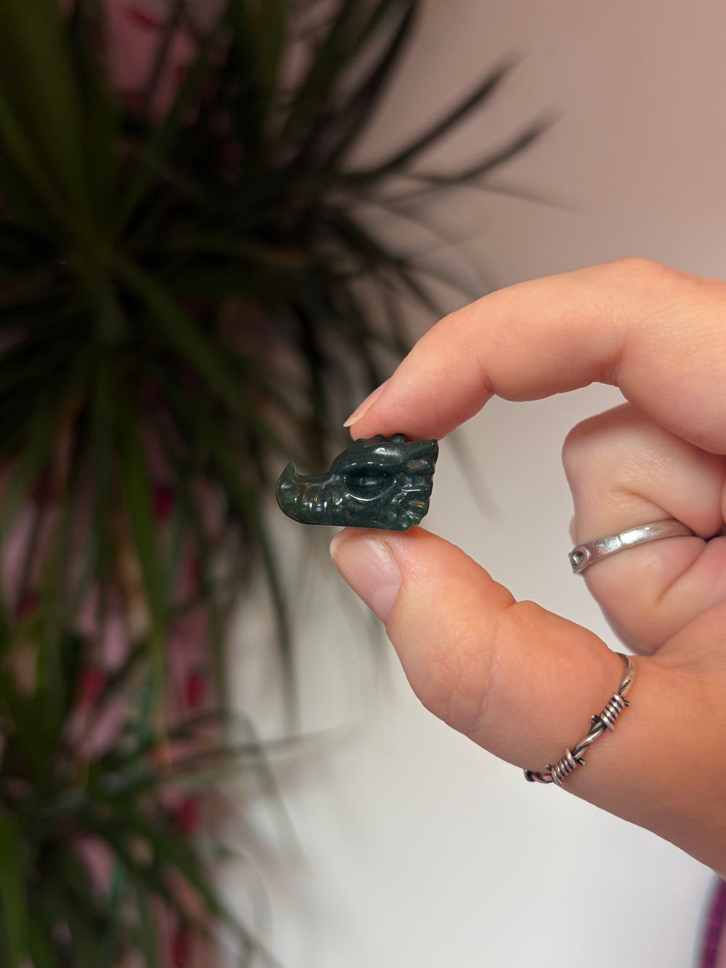 Mini Moss Agate Dragon Heads