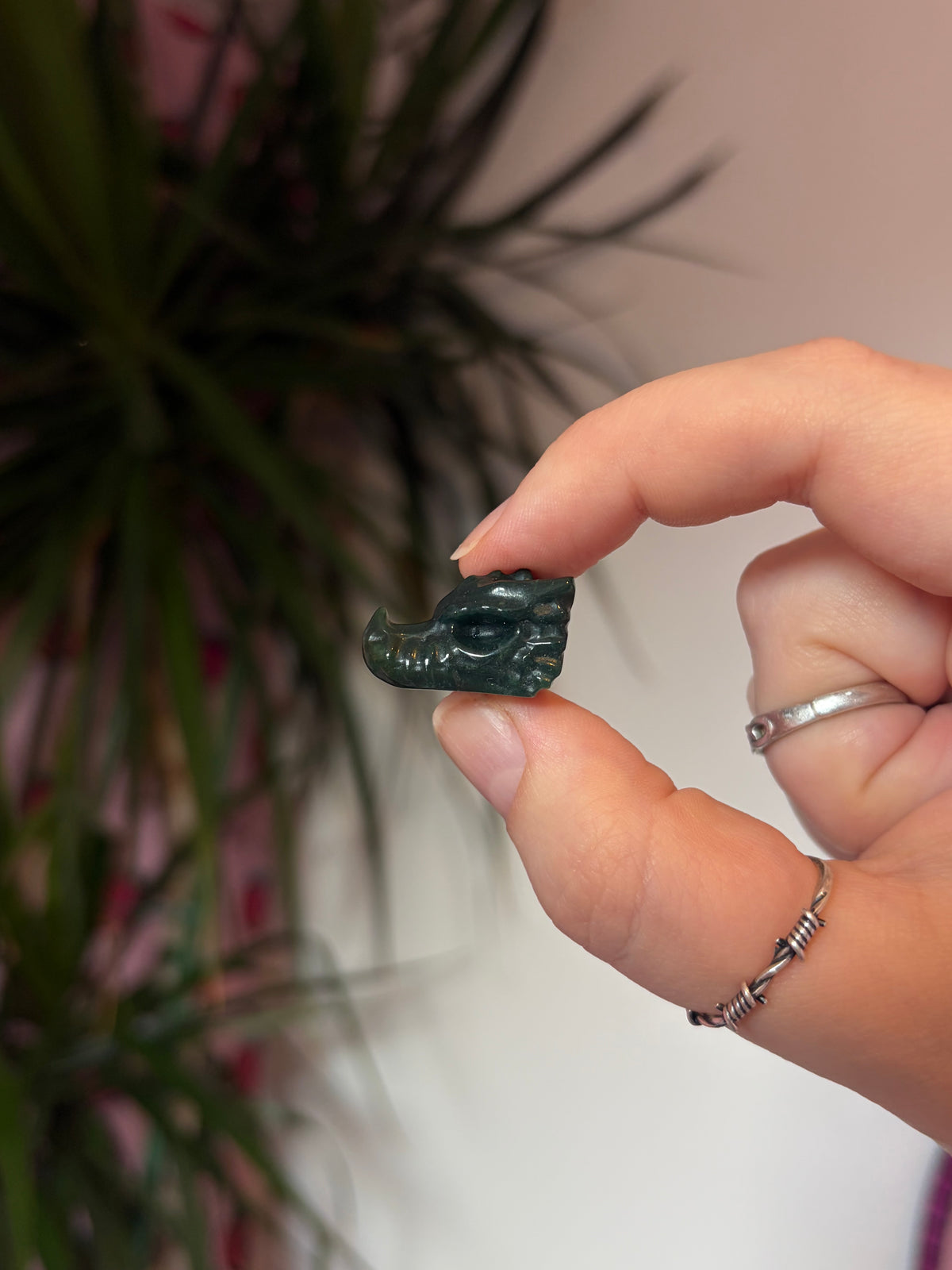 Mini Moss Agate Dragon Heads