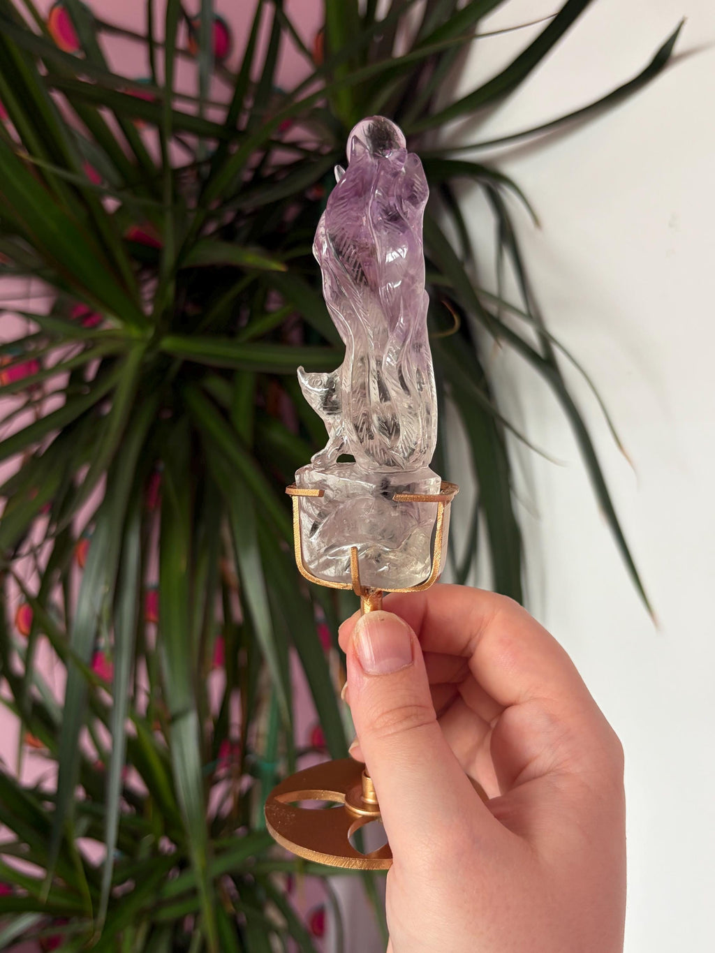 Amethyst Nine Tail Fox on Custom Stand
