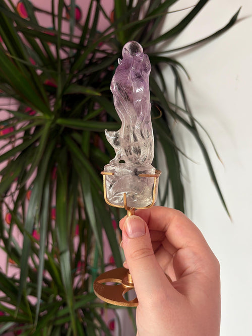 Amethyst Nine Tail Fox on Custom Stand