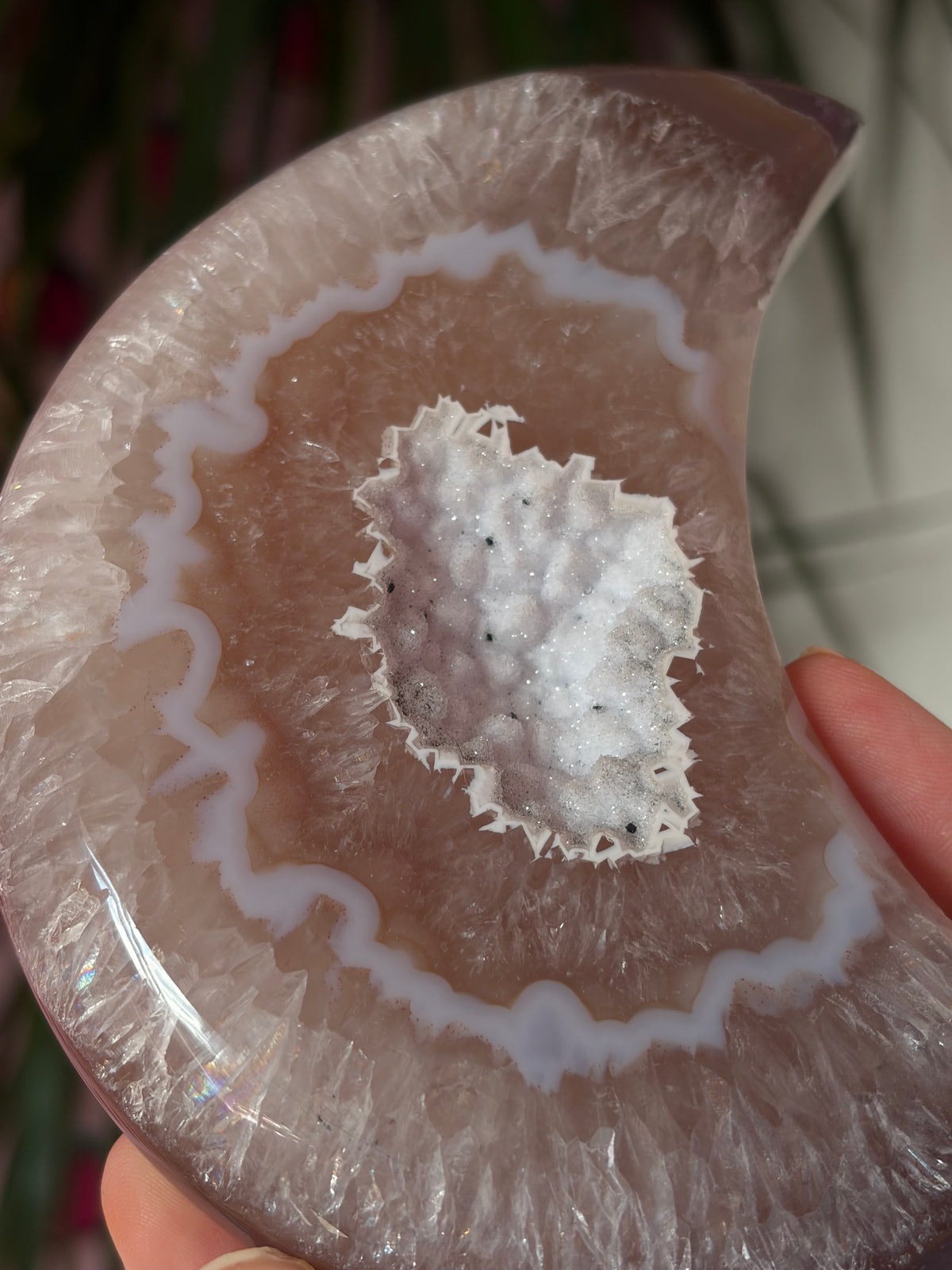 Big Druzy Agate Moon on stand