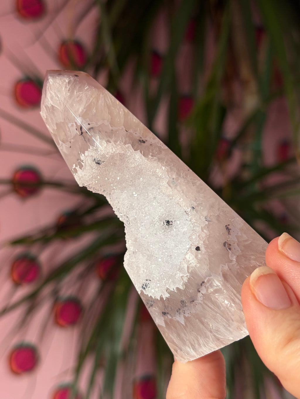 Sparkly druzy agate obelisk